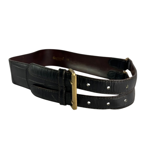 Rare 80s Vintage GIANNI VERSACE Black Genuine Leather Belt Creoc Pattern 38/26